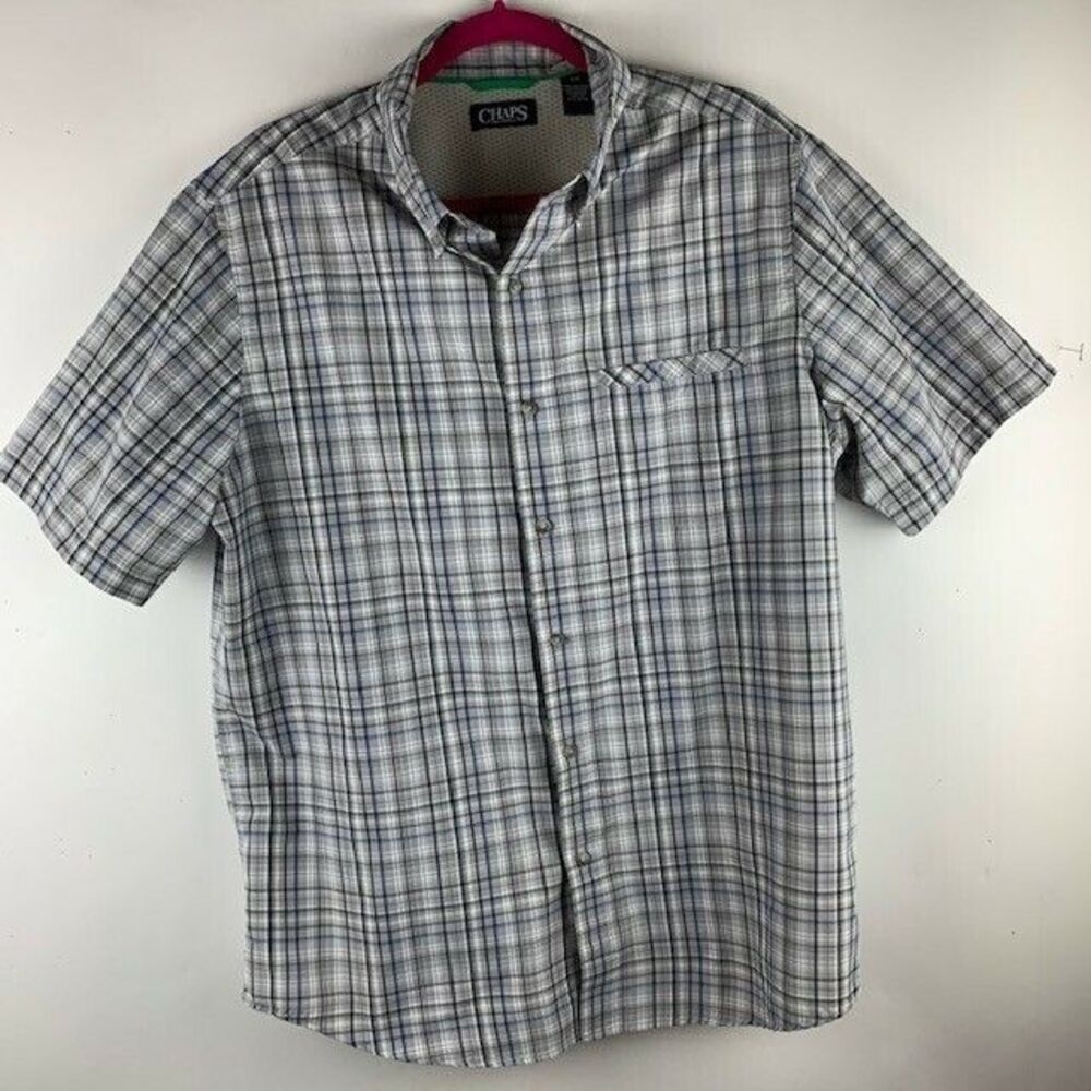 Chaps Mens Size Large Shirt Short Sleeve Gray Plaid